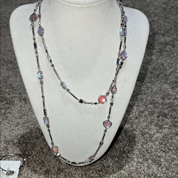 Kendra Scott Silver Necklace with Iridescent Gemstones long wrap around new nwt